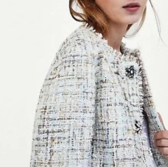 Zara Tweed Jacket With Jewel-Embellished Buttons, Sz M - Picture 2 of 3